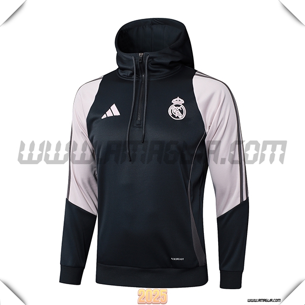Felpa Allenamento Cappuccio Real Madrid Grigio Scuro 2025 2026