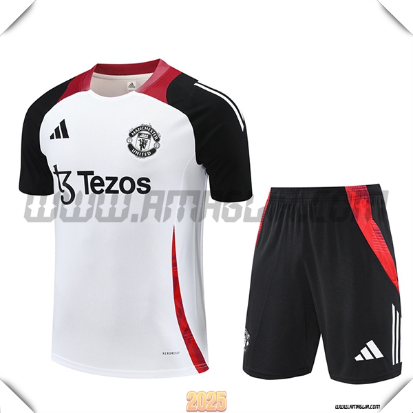 Kit Maglia Allenamento Manchester United Bianco/Nero/Rosso 2025 2026