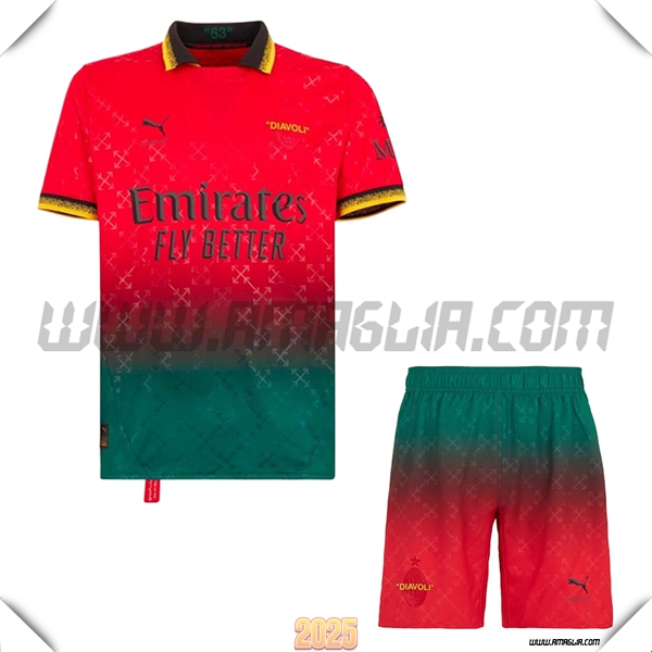 Kit Maglia AC Milan Quarto + Pantaloncini 2024 2025 Rosso