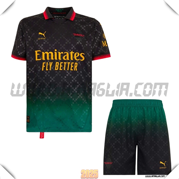 Kit Maglia AC Milan Quarto + Pantaloncini 2024 2025 Nero