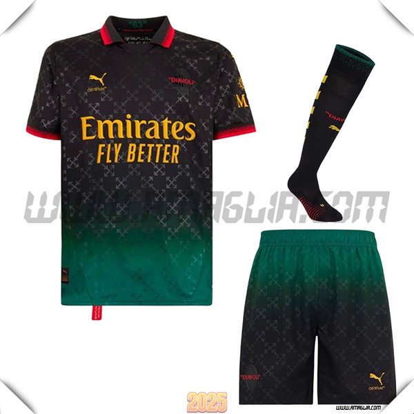 Kit Maglia AC Milan Quarto (Pantaloncini + Calzini) 2024 2025 Nero