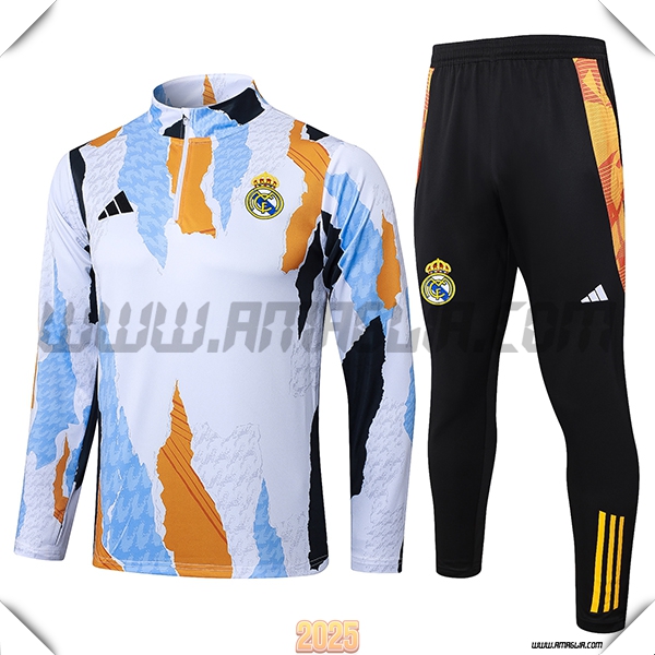 Tuta Calcio Real Madrid Bianco/Nero/Arancia/Blu 2025 2026