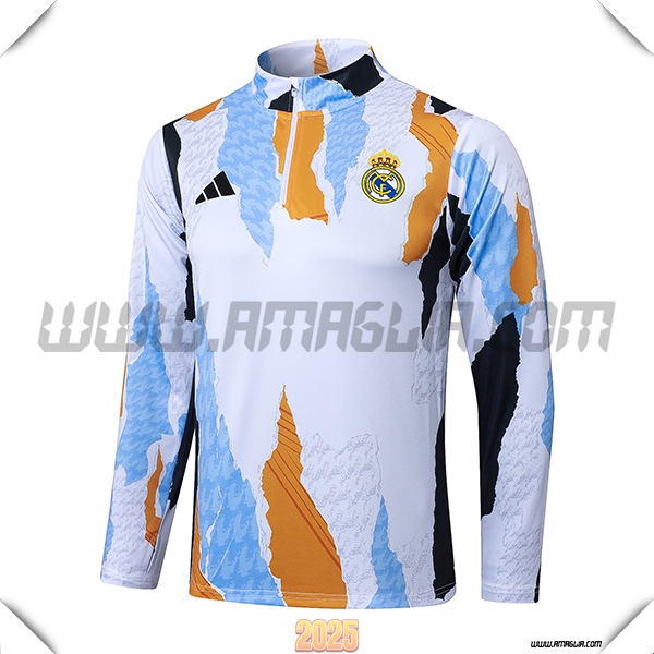 Felpa Allenamento Real Madrid Bianco/Nero/Arancia/Blu 2025 2026