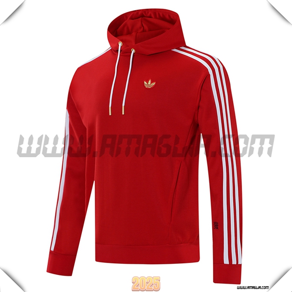 Felpa Allenamento Cappuccio Adidas Rosso/Bianco 2025 2026