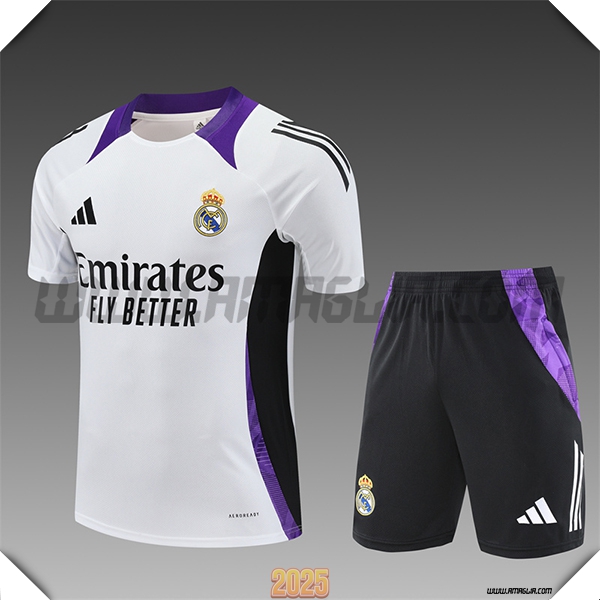 Kit Maglia Allenamento Real Madrid Bambino Bianco/Nero/viola 2025 2026