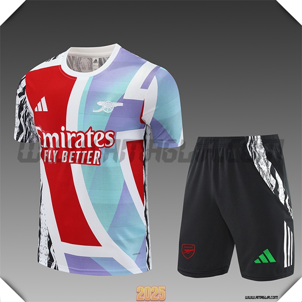 Kit Maglia Allenamento Arsenal Bambino Bianco/Blu/Rosso 2025 2026