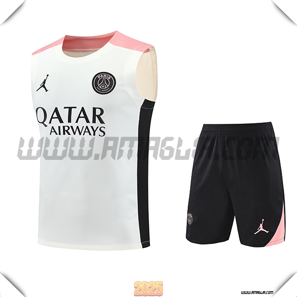 Kit Canotta Allenamento PSG Bianco/Nero/Rosa 2025 2026