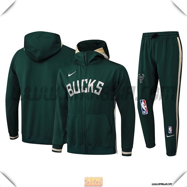 Giacca Con Cappuccio Tuta Giacca A Vento Milwaukee Bucks Verde 2025 2026