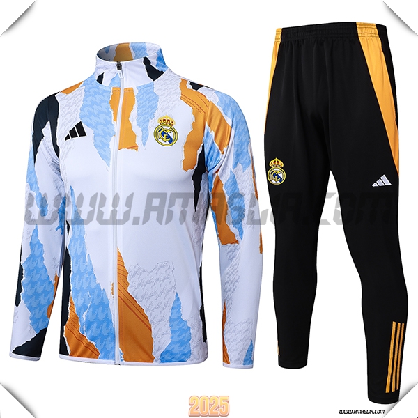 Tuta Calcio Giacca Real Madrid Bianco/Nero/Arancia/Blu