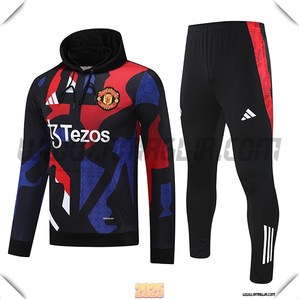Giacca Con Cappuccio Tuta Manchester United Nero/Rosso/Blu 2025 2026