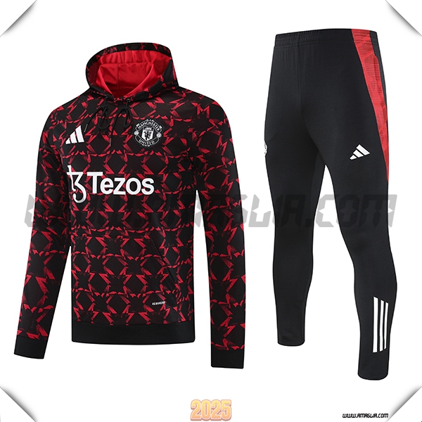 Giacca Con Cappuccio Tuta Manchester United Nero/Rosso 2025 2026