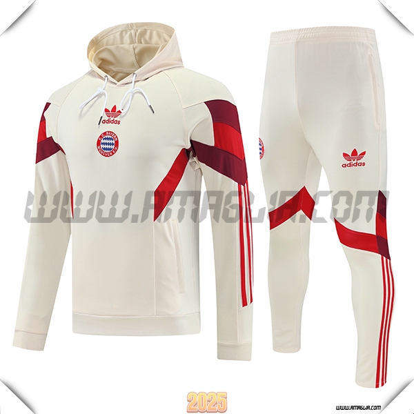 Giacca Con Cappuccio Tuta Bayern Monaco Beige/Rosso 2025 2026