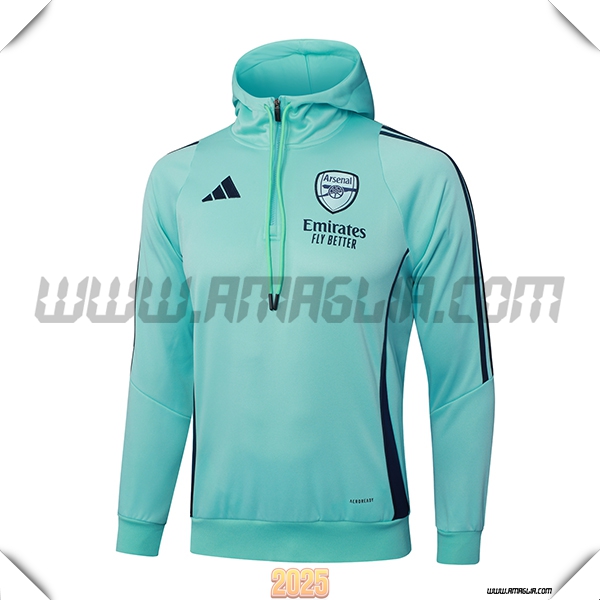 Felpa Allenamento Cappuccio Arsenal Verde/Blu 2025 2026