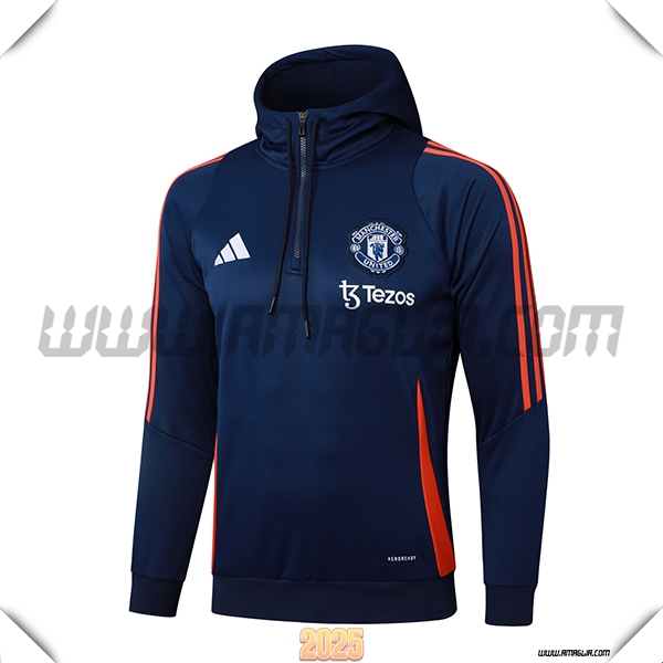 Felpa Allenamento Cappuccio Manchester United Blu Reale 2025 2026