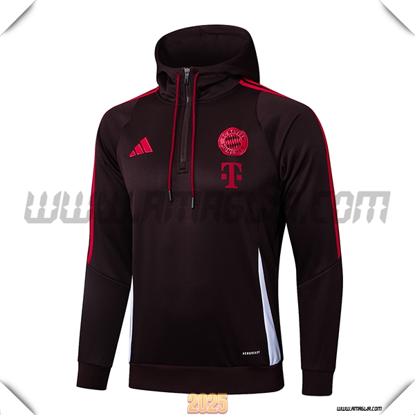 Felpa Allenamento Cappuccio Bayern Monaco Marrone/Bianco 2025 2026