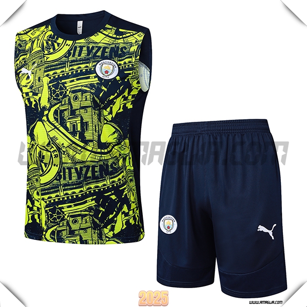 Kit Canotta Allenamento Manchester City Nero/Verde 2025 2026