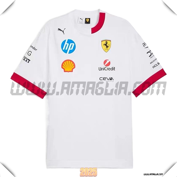 Maglietta Scuderia Ferrari F1 Team Bianco/Rosso 2025
