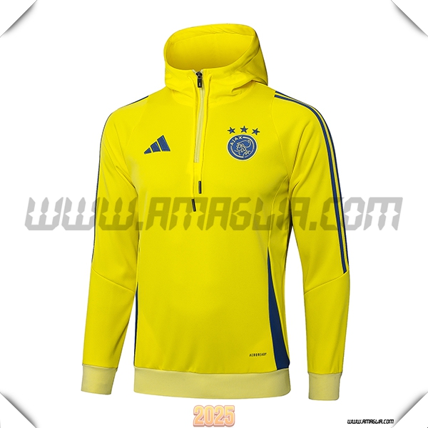 Felpa Allenamento Cappuccio Ajax Giallo/Blu 2025 2026