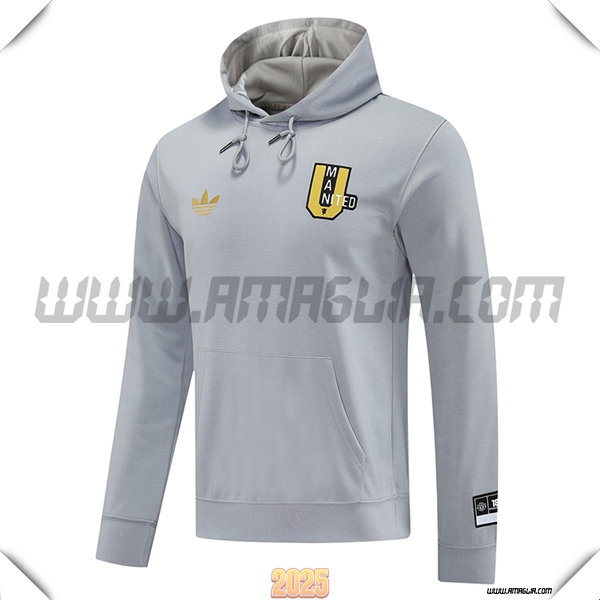 Felpa Allenamento Cappuccio Manchester United Grigio 2025 2026
