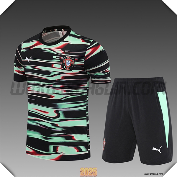 Kit Maglia Allenamento Portogallo Bambino Nero/Verde 2025 2026