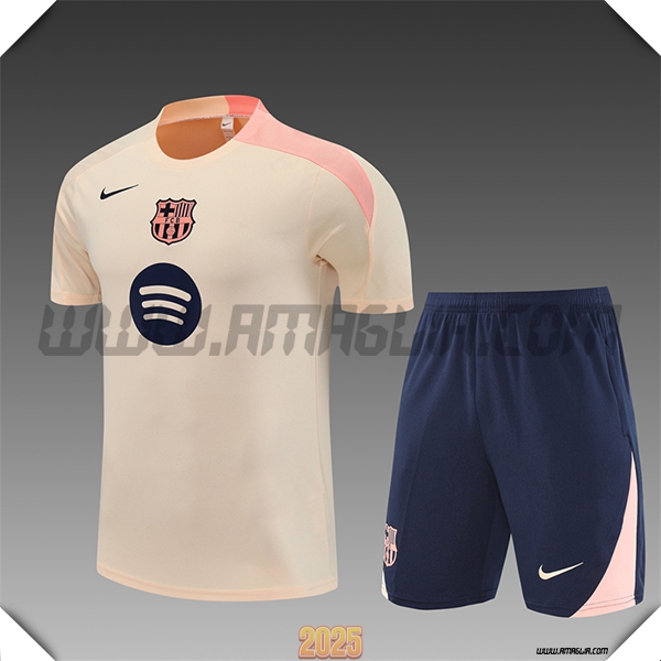 Kit Maglia Allenamento FC Barcellona Bambino Beige/Rosa 2025 2026