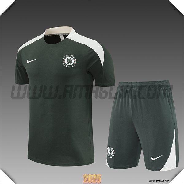 Kit Maglia Allenamento FC Chelsea Bambino Verde/Bianco 2025 2026