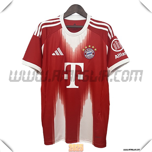 Prima Maglia Calcio Bayern Monaco Versione Trapelata 2025 2026 Rossa/Bianco