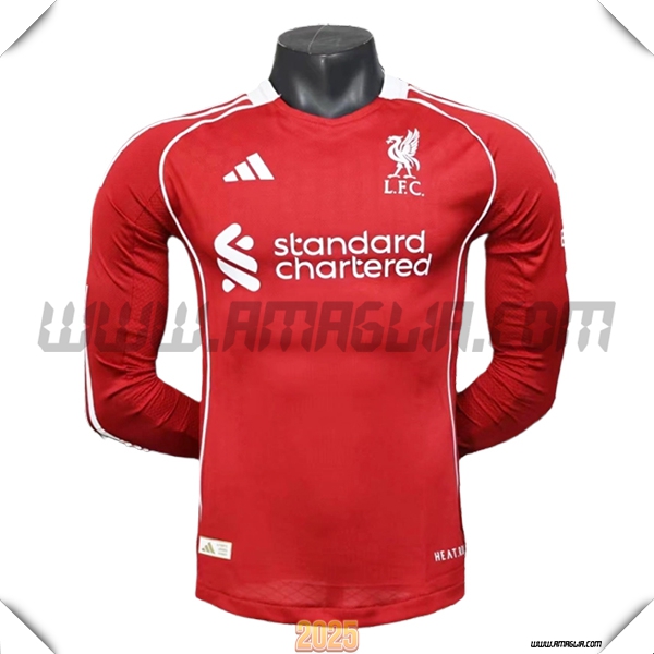 Prima Maglia Calcio FC Liverpool Maniche lunghe Versione Trapelata 2025 2026 Rossa