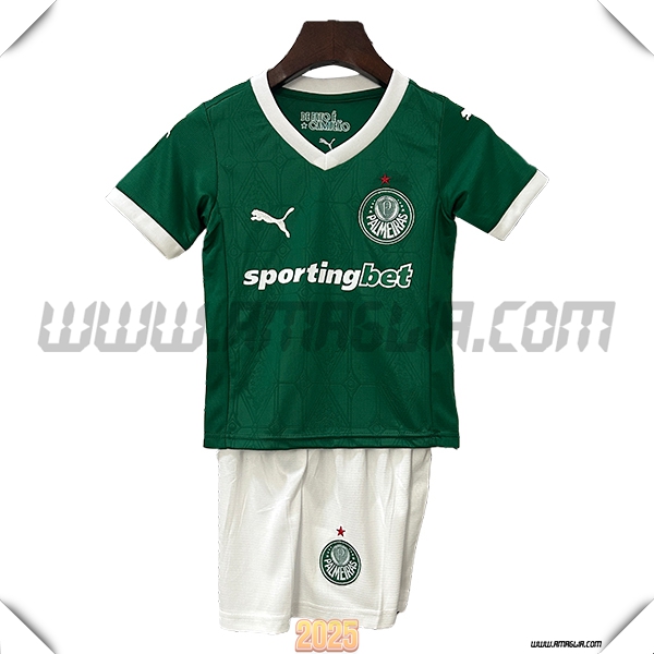 Nuovo Maglia da Palmeiras Bambino Prima 2025 2026 Verde/Bianco