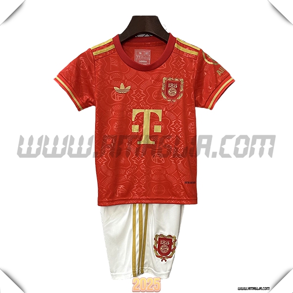 Nuovo Maglia da Bayern Monaco Bambino 125° anniversario 2025 2026 Rossa/Bianco