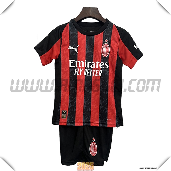 Prima Maglia Calcio AC Milan Bambino 2025 2026 Rossa/Nero