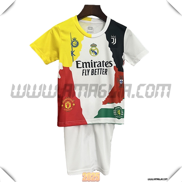 Maglia Calcio Portogallo Bambino Edizione Commemorativa Ronaldo 2025 2026 Bianco/GIALLO/Nero/Rossa