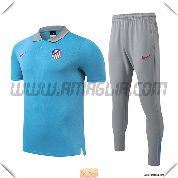 Kit Maglia Polo Atletico Madrid Blu/Grigio 2025 2026