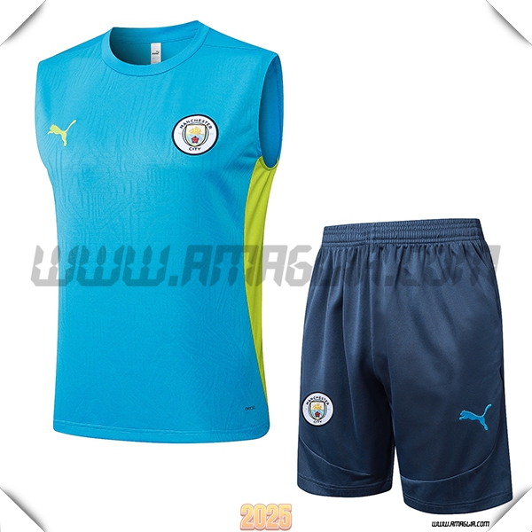 Kit Canotta Allenamento Manchester City Blu/Verde 2025 2026