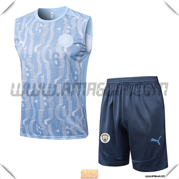 Kit Canotta Allenamento Manchester City Blu/Bianco 2025 2026