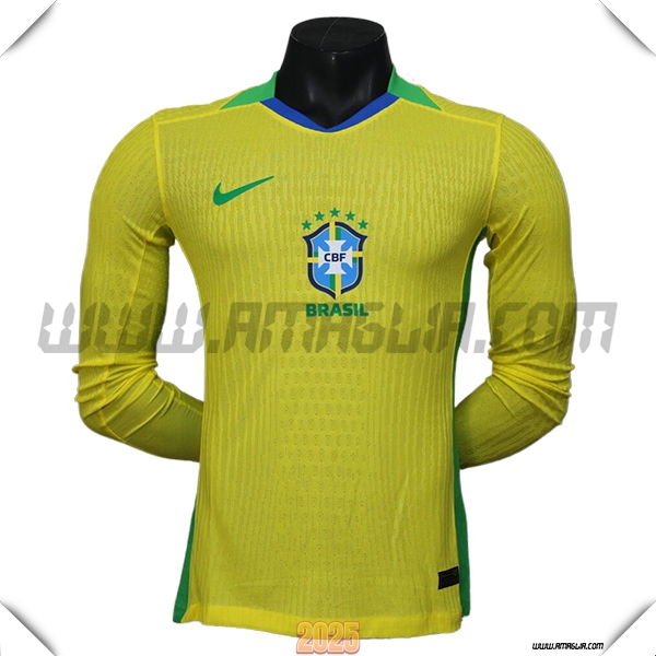 Maglia Squadra Brasile Maniche lunghe Prima 2025 2026 GIALLO