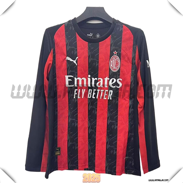 Prima Maglia Calcio AC Milan Maniche lunghe Versione trapelata 2025 2026 Rosso/Nero