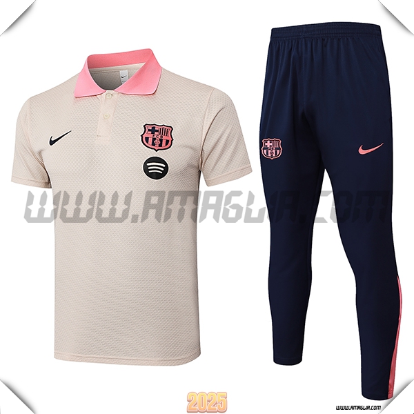 Kit Maglia Polo FC Barcellona Beige/Rosa 2025 2026