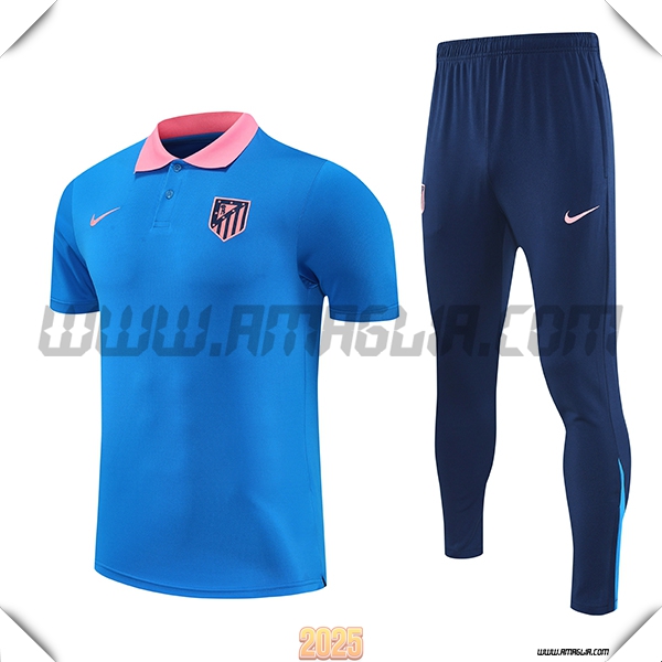 Kit Maglia Polo Atletico Madrid Blu/Rosa 2025 2026