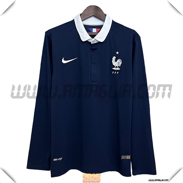 Prima Maglia Retro Francia Maniche lunghe 2014 Blu reale