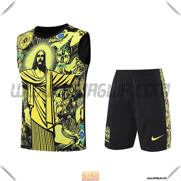 Kit Canotta Allenamento Brasile Bambino Giallo/Nero 2025 2026
