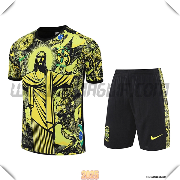 Kit Maglia Allenamento Brasile Bambino Giallo/Nero 2025 2026
