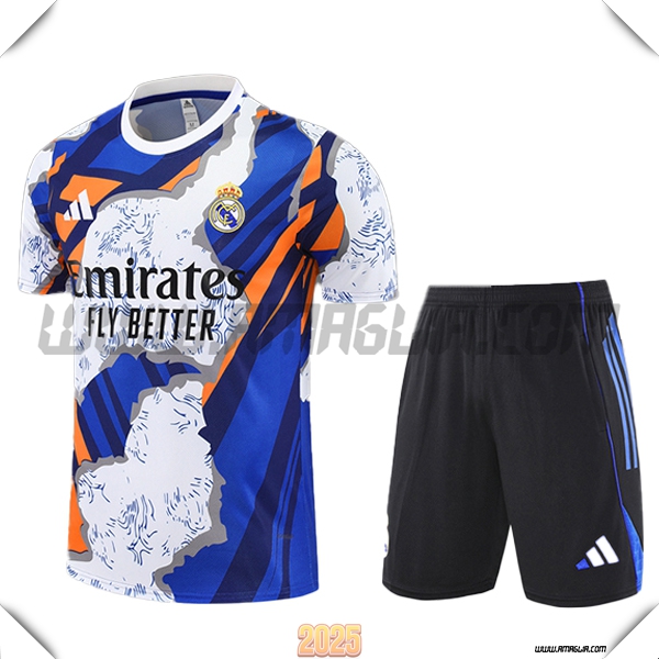 Kit Maglia Allenamento Real Madrid Bambino Bianco/Blu/Arancia 2025 2026