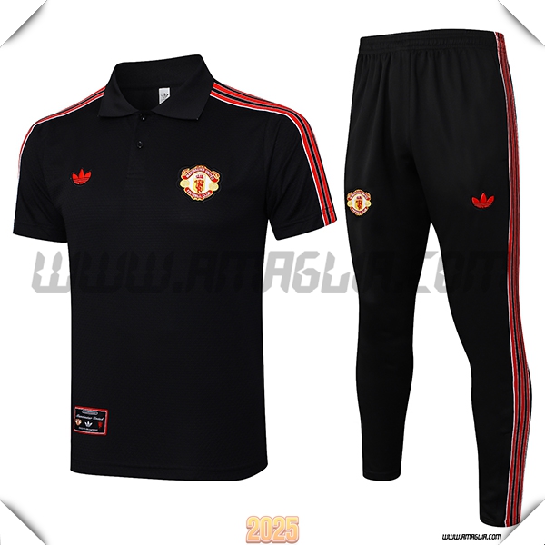 Kit Maglia Polo Manchester United Nero/Rosso 2025 2026