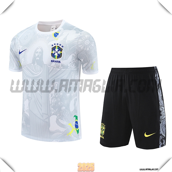Kit Maglia Allenamento Brasile Bianco/Grigio 2025 2026