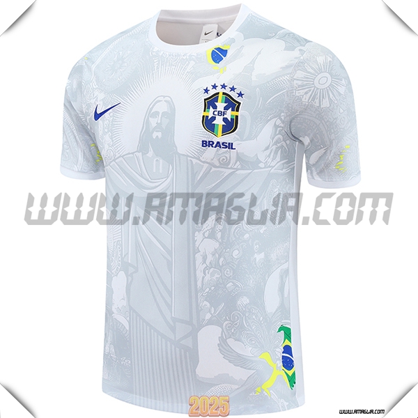 T Shirt Allenamento Brasile Bianco/Grigio 2025 2026