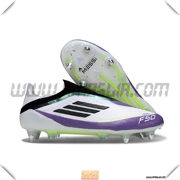 Adidas Scarpe Da Calcio F50 Elite Laceless SG Bianco/Nero/viola/Verde