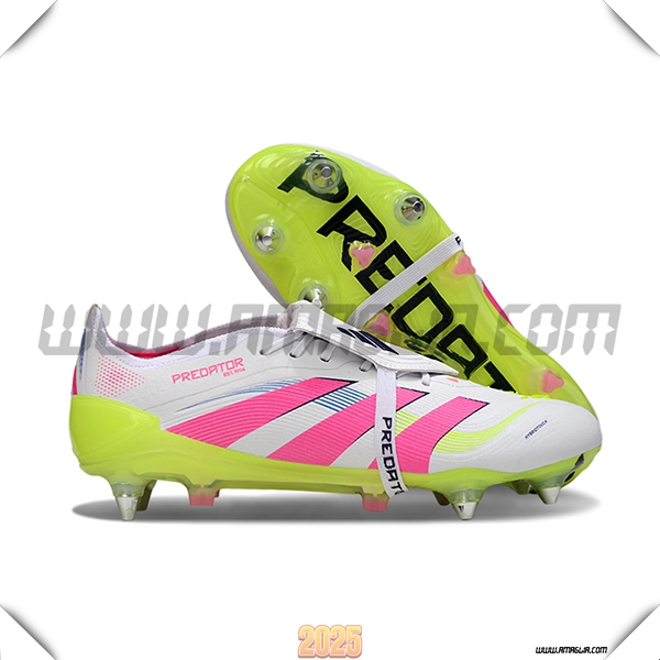 Adidas Scarpe Da Calcio 25 Predator Elite Tongue SG Bianco/Rosa/Verde -02