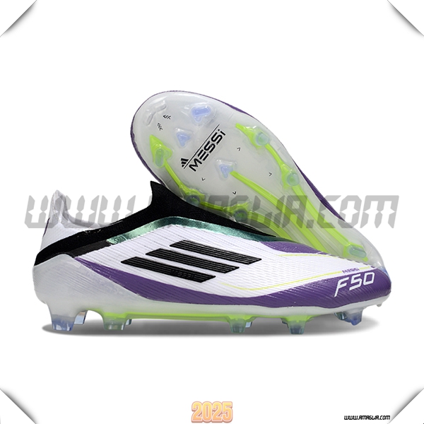Adidas Scarpe Da Calcio F50 Elite Laceless FG Bianco/Nero/viola/Verde