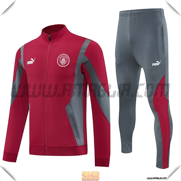 Tuta Calcio Giacca Manchester City Rosso/Grigio 2025 2026